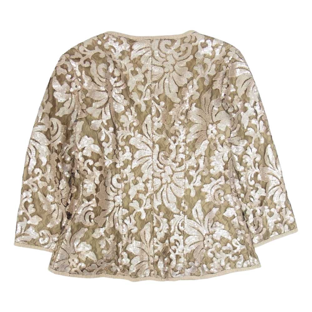 タダシ ショージ スパンコール レース装飾 ノーカラー カーディガン ジャケット ベージュ系 4【中古】