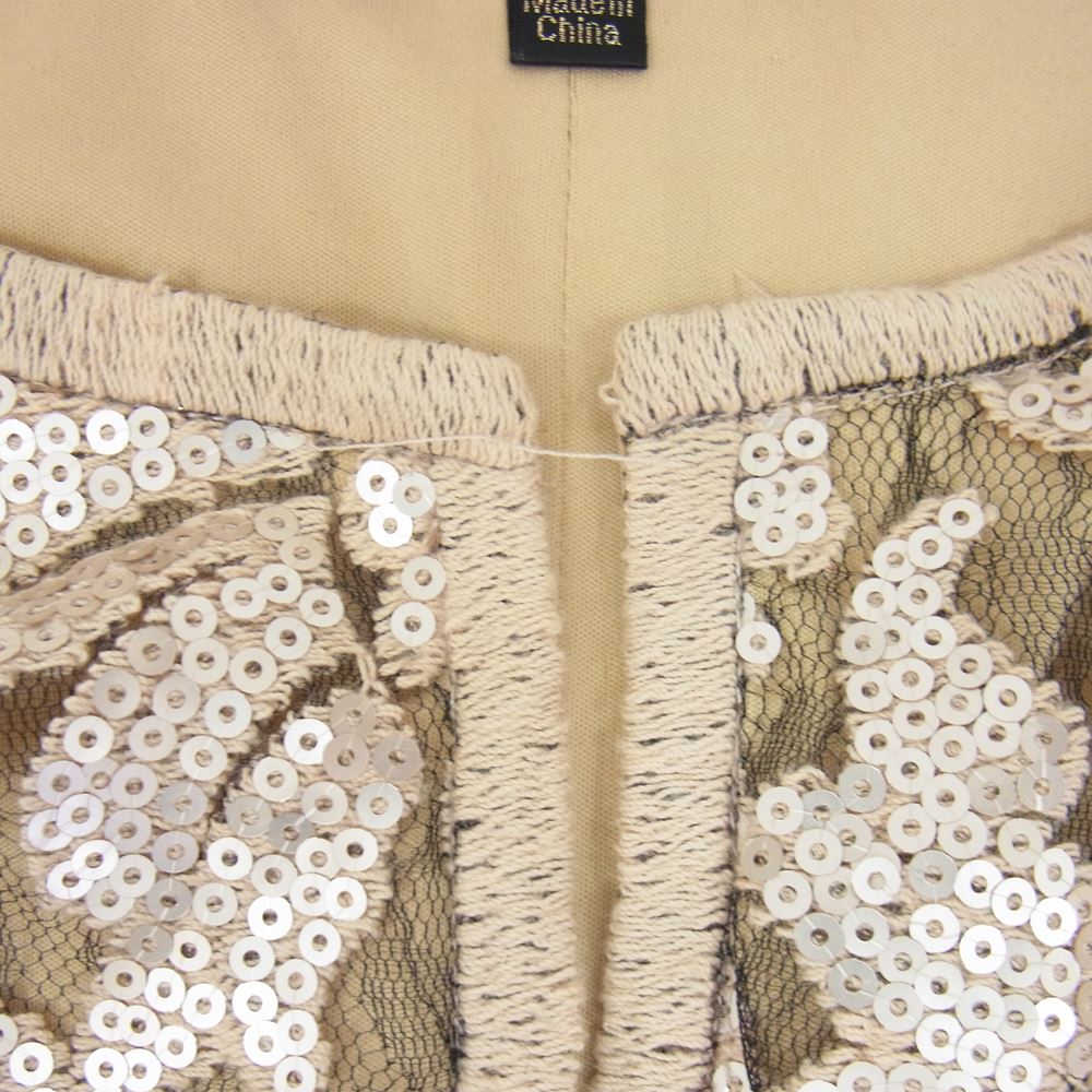 タダシ ショージ スパンコール レース装飾 ノーカラー カーディガン ジャケット ベージュ系 4【中古】