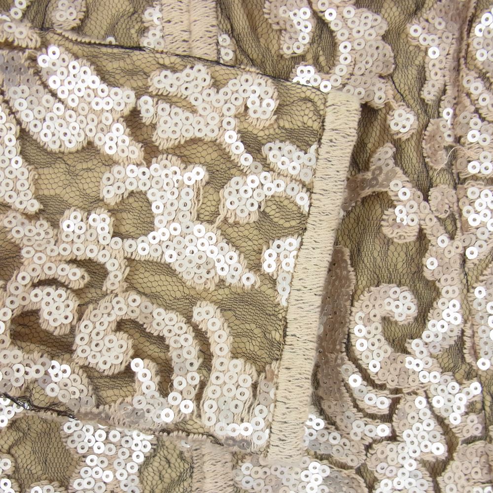 タダシ ショージ スパンコール レース装飾 ノーカラー カーディガン ジャケット ベージュ系 4【中古】