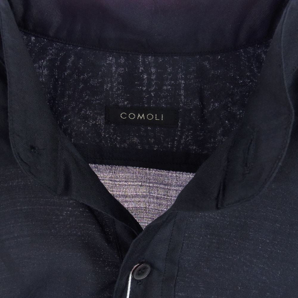 COMOLI ウールシルクプルオーバーシャツ　ネイビー 3