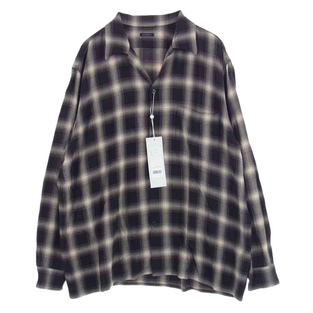 COMOLI コモリ 23SS X01-02008 RAYON CHECK OPEN COLLAR SHIRT レーヨン チェック オープン カラー 長袖 シャツ ブラック系 2【新古品】【未使用】【中古】