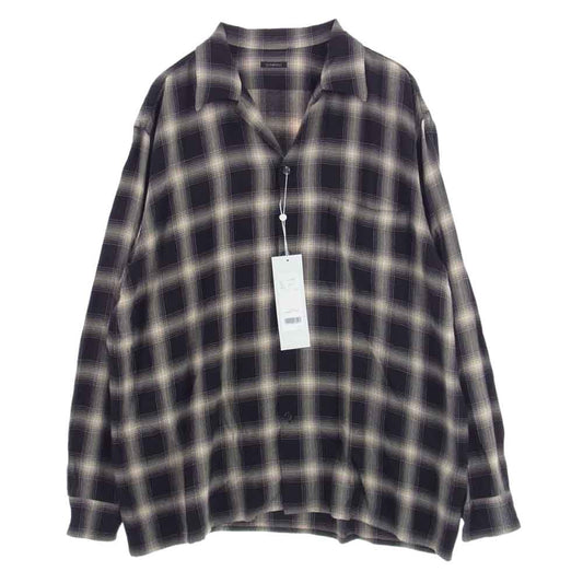COMOLI コモリ 23SS X01-02008 RAYON CHECK OPEN COLLAR SHIRT レーヨン チェック オープン カラー 長袖 シャツ ブラック系 2【新古品】【未使用】【中古】