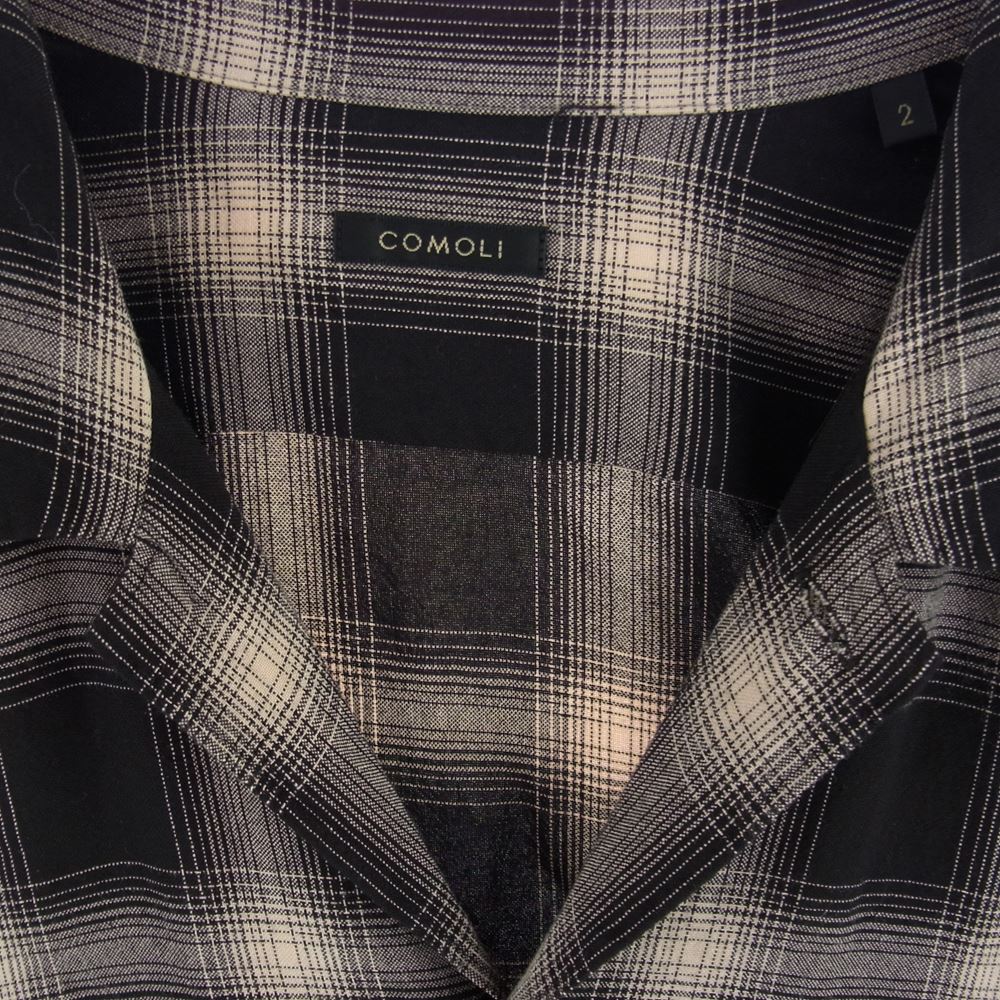 COMOLI コモリ 23SS X01-02008 RAYON CHECK OPEN COLLAR SHIRT レーヨン チェック オープン カラー 長袖 シャツ ブラック系 2【新古品】【未使用】【中古】