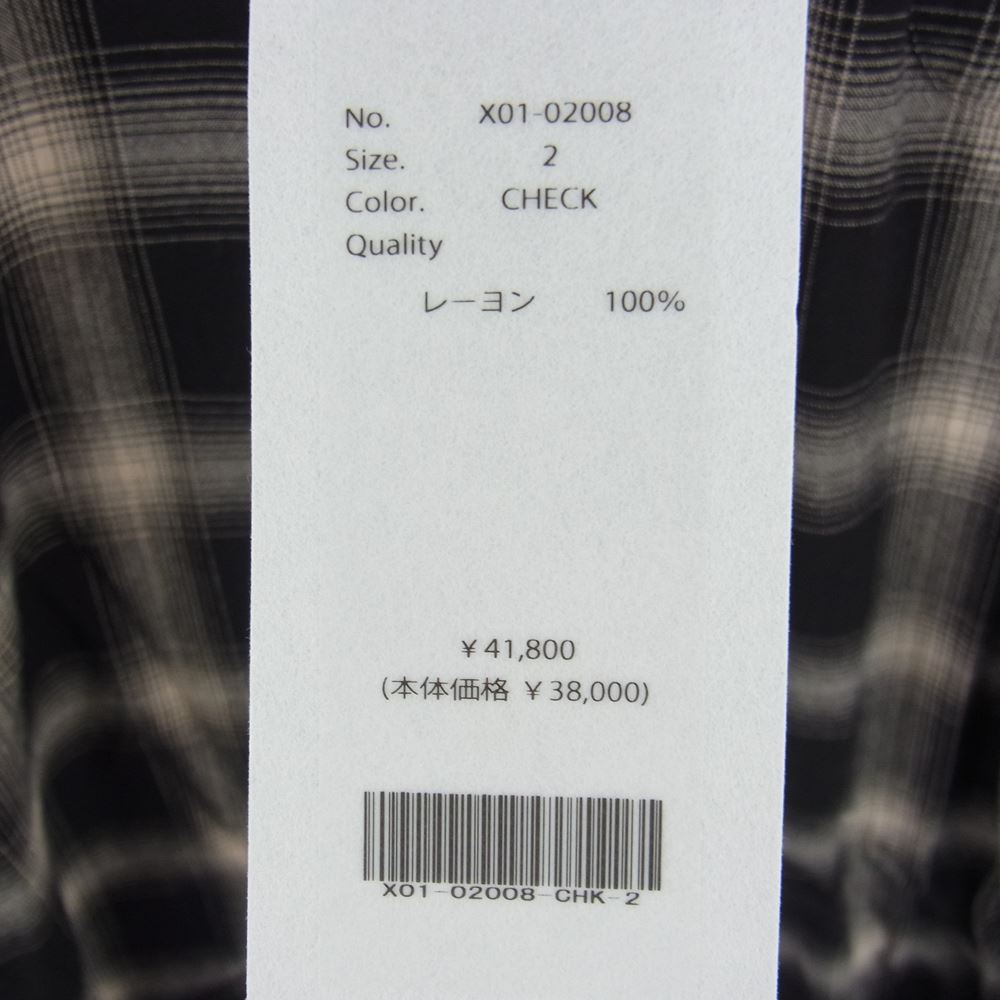 COMOLI コモリ 23SS X01-02008 RAYON CHECK OPEN COLLAR SHIRT レーヨン チェック オープン カラー 長袖 シャツ ブラック系 2【新古品】【未使用】【中古】