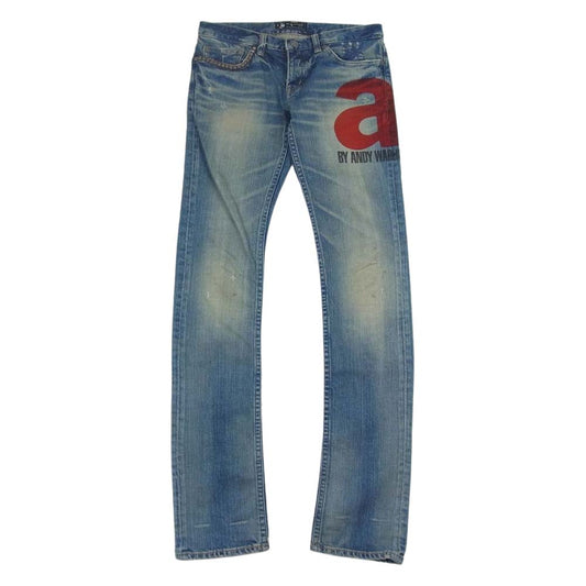HYSTERIC GLAMOUR ヒステリックグラマー 6AP-0062 × ANDY WARHOL アンディウォーホル ダメージ加工 スタッズ デニム パンツ ジーンズ インディゴブルー系 XS【中古】