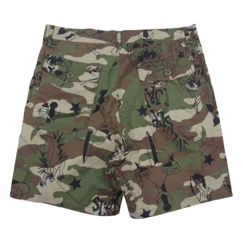 HYSTERIC GLAMOUR ヒステリックグラマー 02172AM02 ２タック 迷彩 ミリタリー プリント ショーツ カーキ系 S【中古】