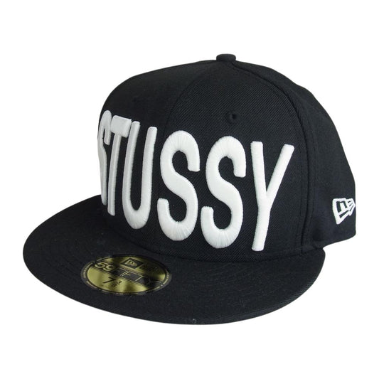 STUSSY ステューシー NEWERA ニューエラ ロゴ刺繍 キャップ 帽子 ブラック系 58.7cm【中古】