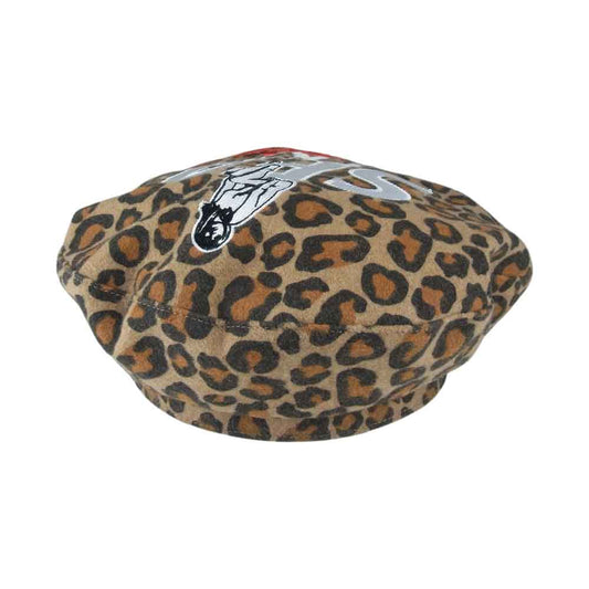 HYSTERIC GLAMOUR ヒステリックグラマー 20AW WDS-HYS-2-06 × WIND AND SEA BERET ウィンダンシー レオパード レディーロゴ ベレー帽 ブラウン系 F【美品】【中古】