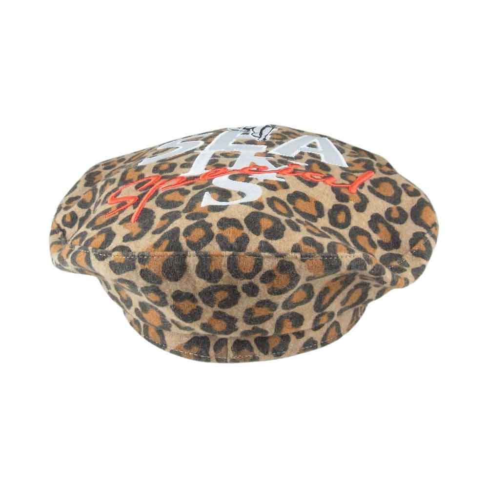 HYSTERIC GLAMOUR ヒステリックグラマー 20AW WDS-HYS-2-06 × WIND AND SEA BERET ウィンダンシー レオパード レディーロゴ ベレー帽 ブラウン系 F【美品】【中古】