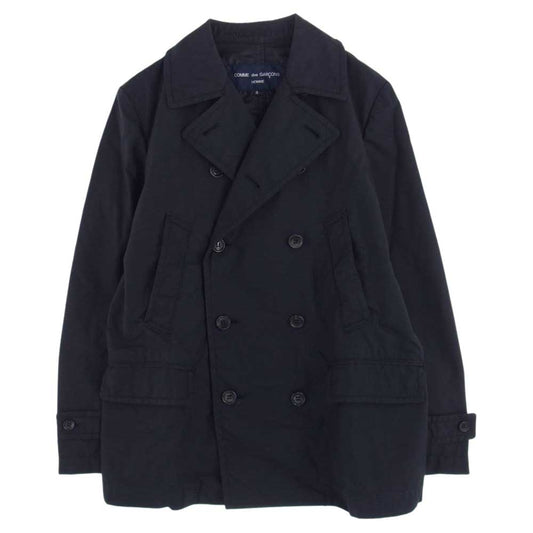 COMME des GARCONS HOMME コムデギャルソンオム 07AW HT-C017 AD2007 パッカリング加工 ナイロン トレンチ ショート Pコート ピーコート ブラック系 S【中古】