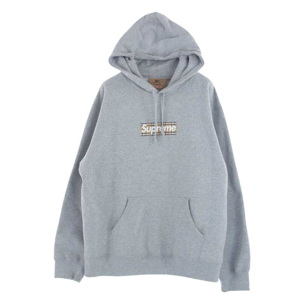 Supreme シュプリーム Burberry 22SS Box Logo Hooded Sweatshirt バーバリー ボックスロゴ フーデッド スウェットシャツ パーカー グレー系 M【中古】