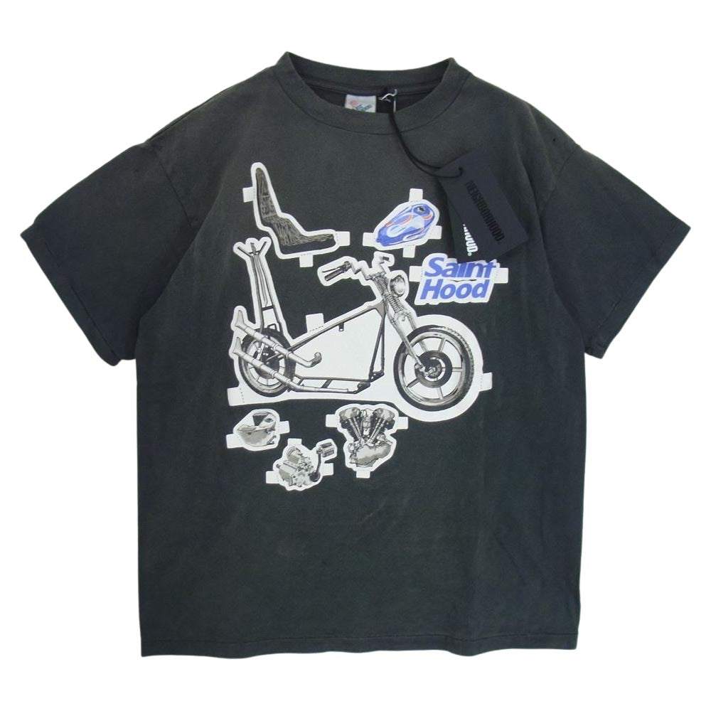NEIGHBORHOOD ネイバーフッド SAINTMXXXXXX セントマイケル STHD_SS TEE/BIKE 23119SMN-CSM01S スカル バイク USED加工 半袖 Tシャツ グレー系 S【極上美品】【中古】