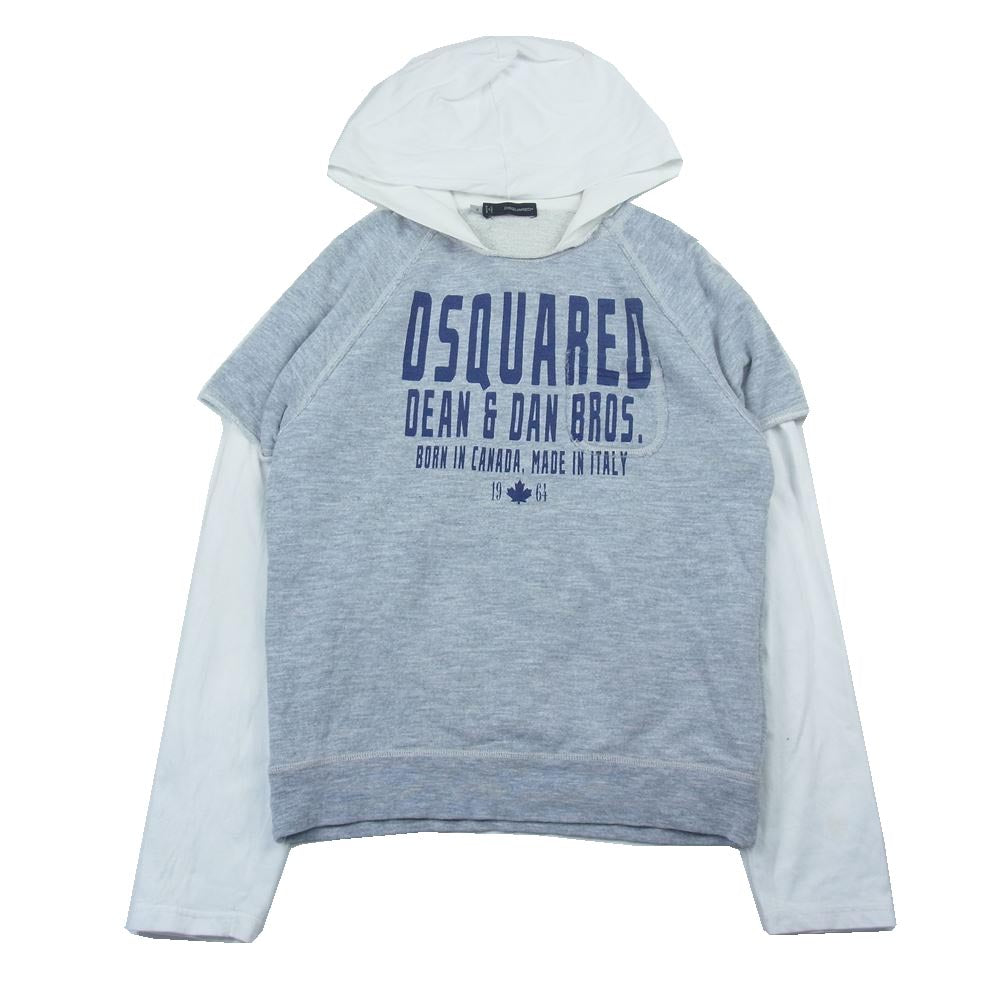 DSQUARED2 ディースクエアード S74GU0001 ロゴプリント レイヤード プルオーバー パーカー グレー系 M【中古】