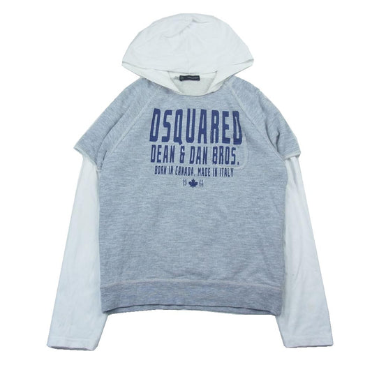 DSQUARED2 ディースクエアード S74GU0001 ロゴプリント レイヤード プルオーバー パーカー グレー系 M【中古】