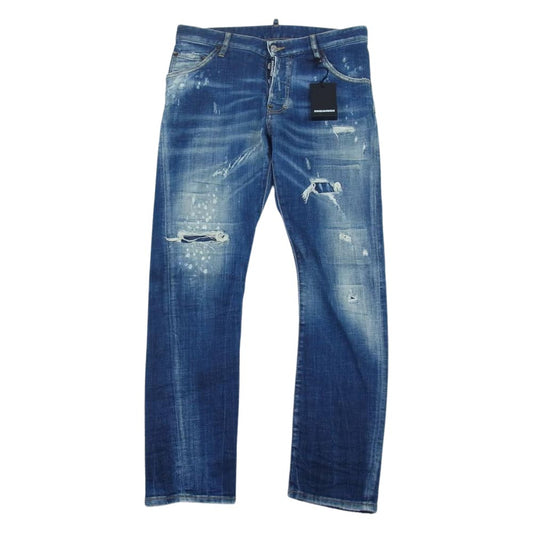 DSQUARED2 ディースクエアード S71LB0633 S30342 Classic Kenny Jean クラシック ケニー ストレート ジーンズ クラッシュ ペイント リペア ダメージ加工 デニムパンツ インディゴブルー系 42【中古】