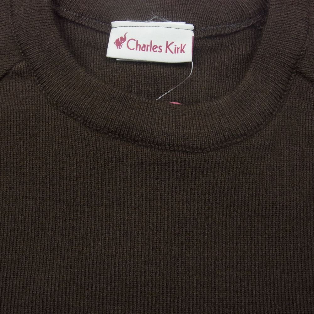 エンノイプロフェッショナル AW22BRENKT01AT ROUND NECK PULLOVER ロゴ 刺繍 ラウンドネック プルオーバ― ニット セーター ブラウン系 L【新古品】【未使用】【中古】