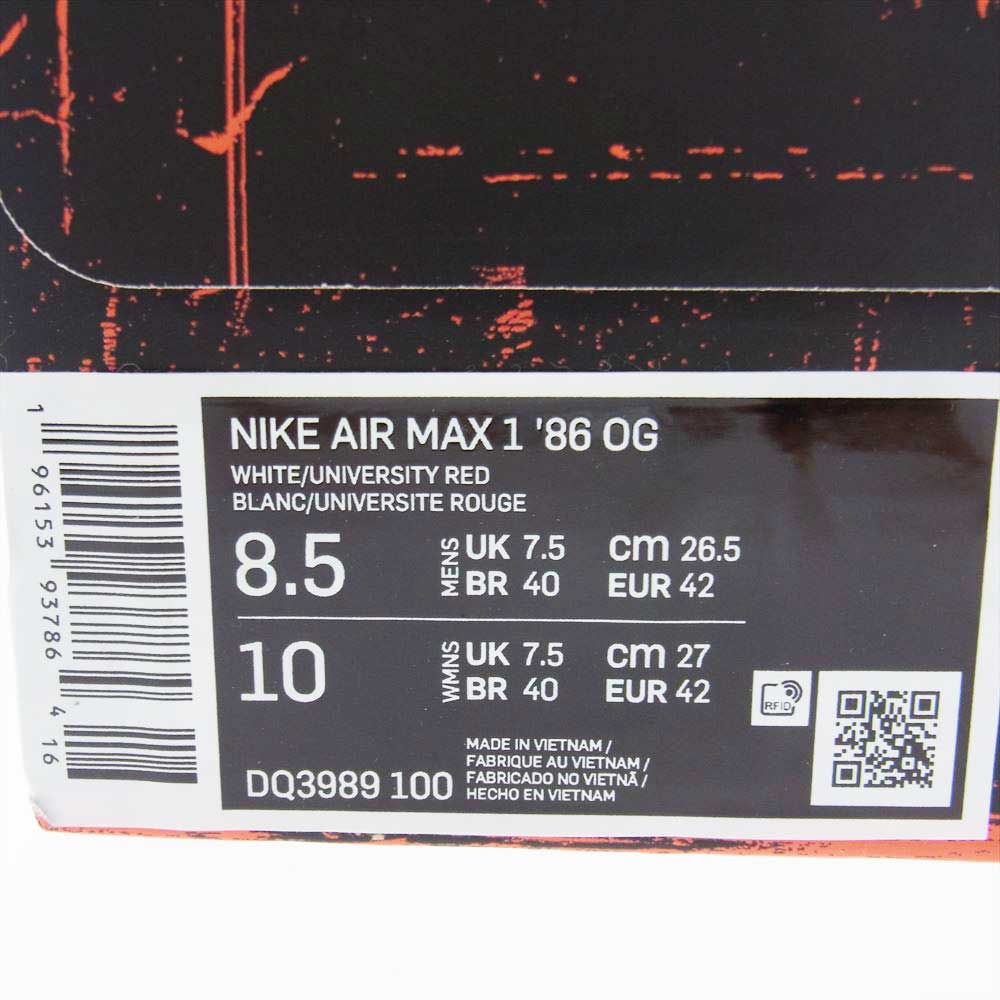 NIKE ナイキ DQ3989-100 Air Max 1 86 OG Big Bubble Red エアマックス OG ビッグ バブル レッド ローカット スニーカー レッド系 ホワイト系 グレー系 26.5cm【新古品】【未使用】【中古】