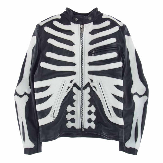 VANSON バンソン B BONE JACKET Bボーン シングル ライダース ジャケット スケルトン 牛革 レザー ライナー付 ブラック系 ホワイト系 40【中古】