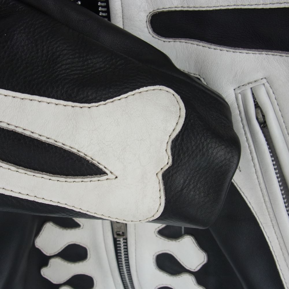 VANSON バンソン B BONE JACKET Bボーン シングル ライダース ジャケット スケルトン 牛革 レザー ライナー付 ブラック系 ホワイト系 40【中古】