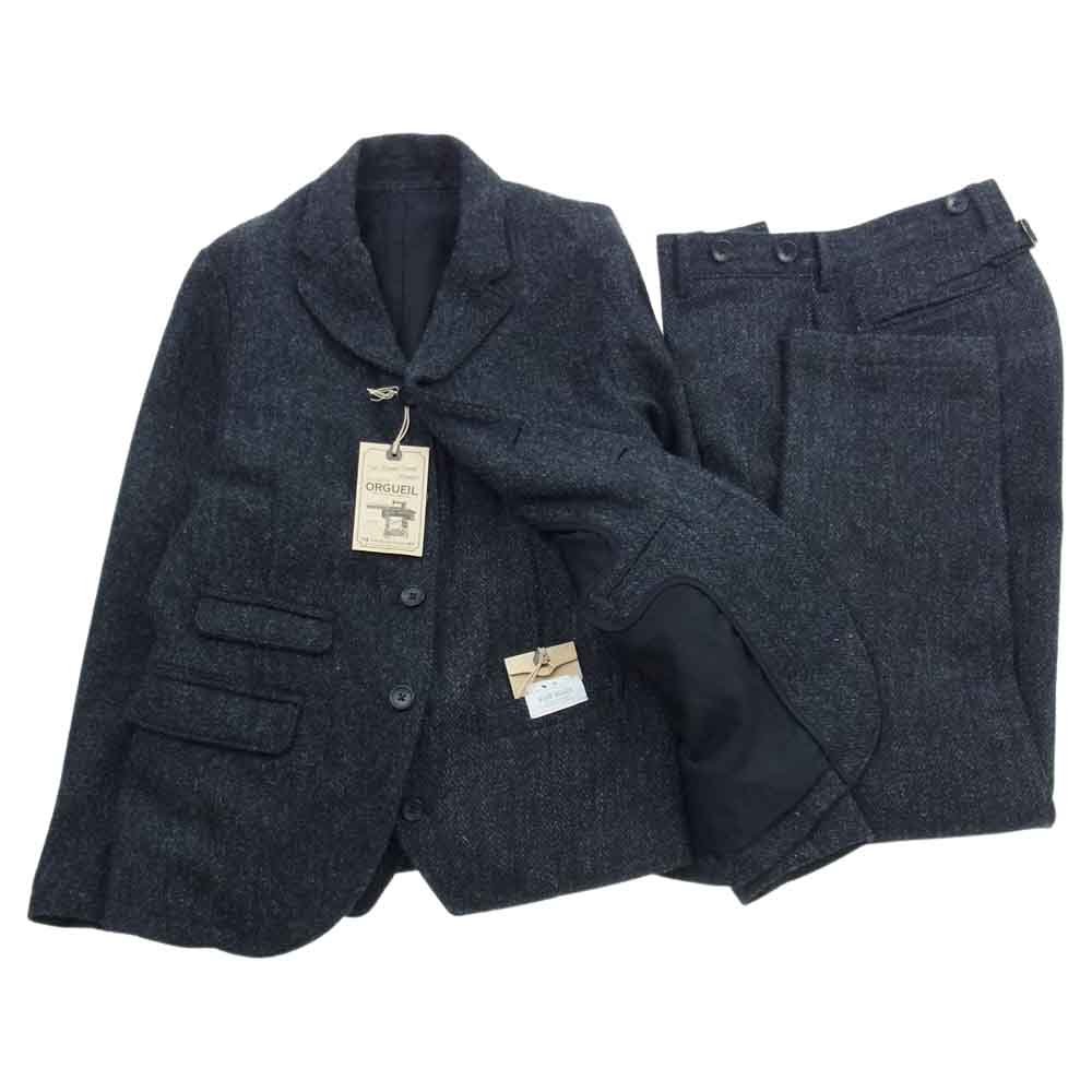 ORGUEIL オルゲイユ OR-4205B OR-4215B OR-1080B Harris Tweed Sack Coat Gilet Trousers ハリスツイード サックコート ジレ ベスト トラウザー パンツ ３ピース セットアップ スーツ ブラック系 ジャケット(38)・ベスト(40)・パンツ(32)【美品】【中古】