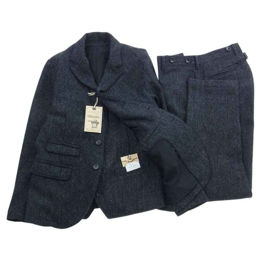 ORGUEIL オルゲイユ OR-4205B OR-4215B OR-1080B Harris Tweed Sack Coat Gilet Trousers ハリスツイード サックコート ジレ ベスト トラウザー パンツ ３ピース セットアップ スーツ ブラック系 ジャケット(38)・ベスト(40)・パンツ(32)【美品】【中古】