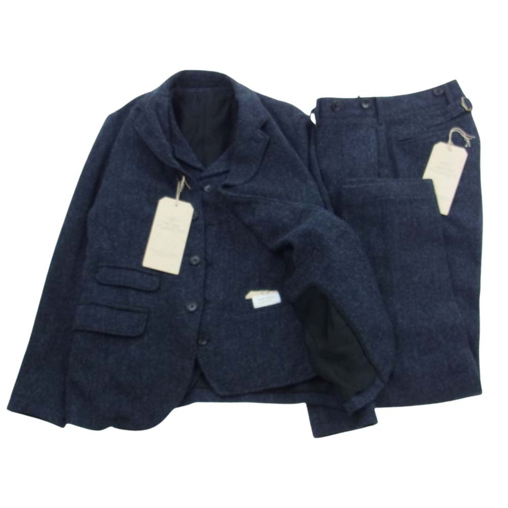 ORGUEIL オルゲイユ OR-4205B OR4215B OR-1080B Harris Tweed Sack Coat Gilet Trousers ハリスツイード サックコート ジレ ベスト トラウザー パンツ ３ピース セットアップ スーツ ネイビー系 ジャケット(38)・ベスト(38)・パンツ(31)【美品】【中古】
