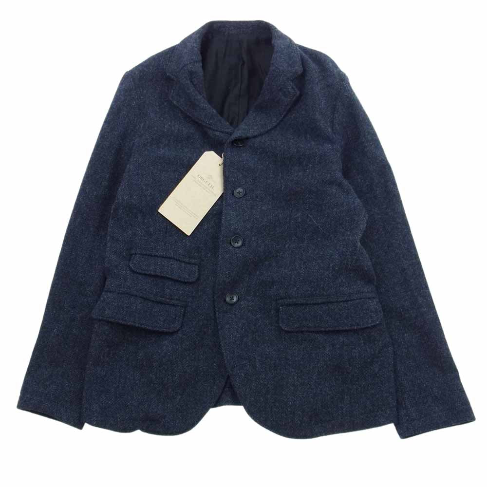 ORGUEIL オルゲイユ OR-4205B OR4215B OR-1080B Harris Tweed Sack Coat Gilet Trousers ハリスツイード サックコート ジレ ベスト トラウザー パンツ ３ピース セットアップ スーツ ネイビー系 ジャケット(38)・ベスト(38)・パンツ(31)【美品】【中古】