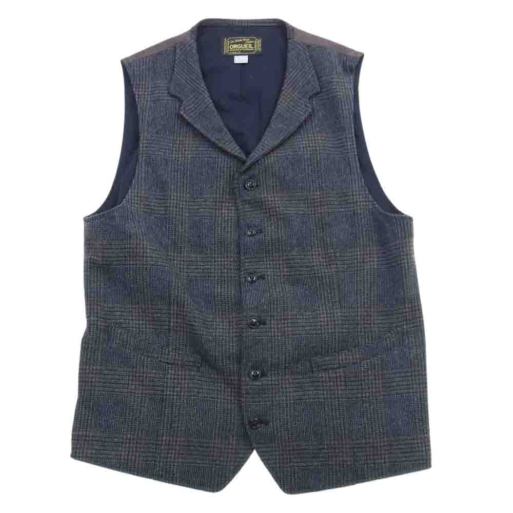ORGUEIL オルゲイユ OR-4108 OR-4107 OR-1049 Glen Check Jacket Gilet Trousers  尾州産 グレンチェック ジャケット ジレ ベスト トラウザー パンツ ３ピース セットアップ スーツ ブラウン系 ジャケット(40)・ベスト(40)・パンツ(32)【美品】【中古】
