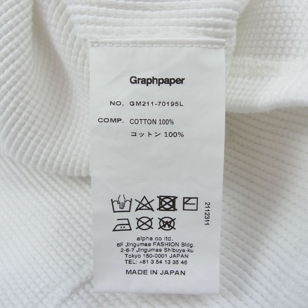 GRAPHPAPER グラフペーパー GM211-70195L LECHOPPE別注  レショップ 別注  21SS ワッフル プルオーバー パーカー ホワイト系 F【新古品】【未使用】【中古】