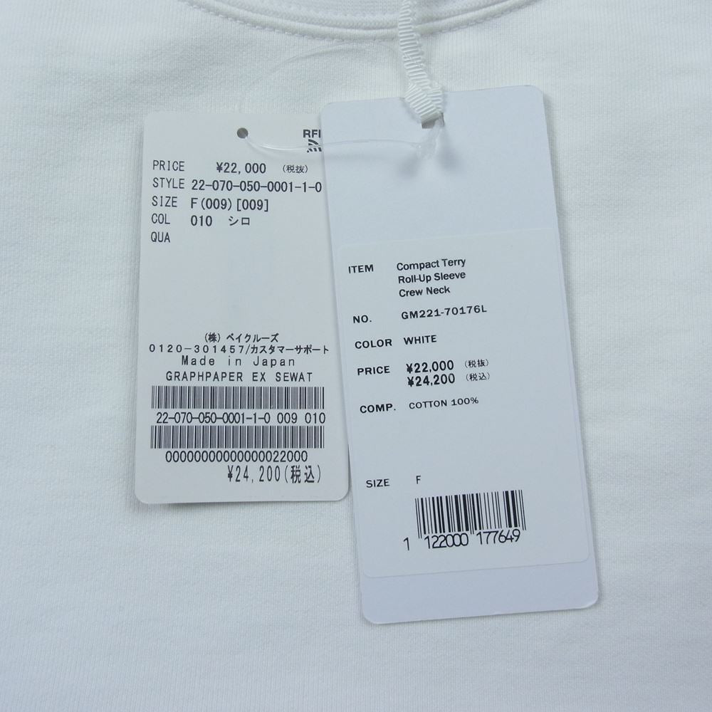 GRAPHPAPER グラフペーパー GM221-70176L L'ECHOPPE レショップ 別注 22SS Compact Terry Roll-Up Sleeve Crew Neck スウェット ホワイト系 F【新古品】【未使用】【中古】