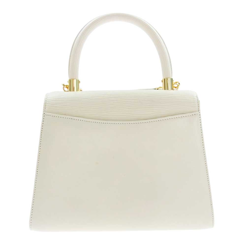 モリハナエ レザー ショルダー ハンドバッグ ゴールドリボン オフホワイト系【中古】