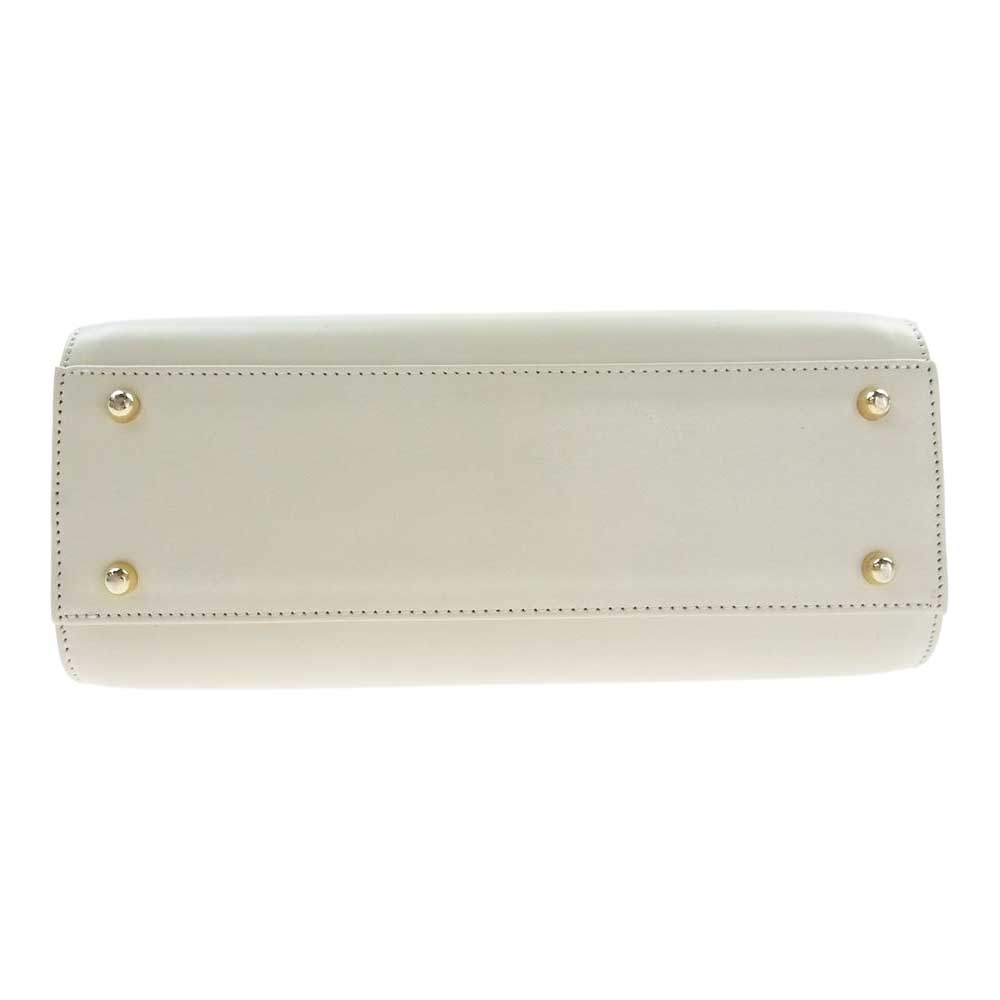 モリハナエ レザー ショルダー ハンドバッグ ゴールドリボン オフホワイト系【中古】