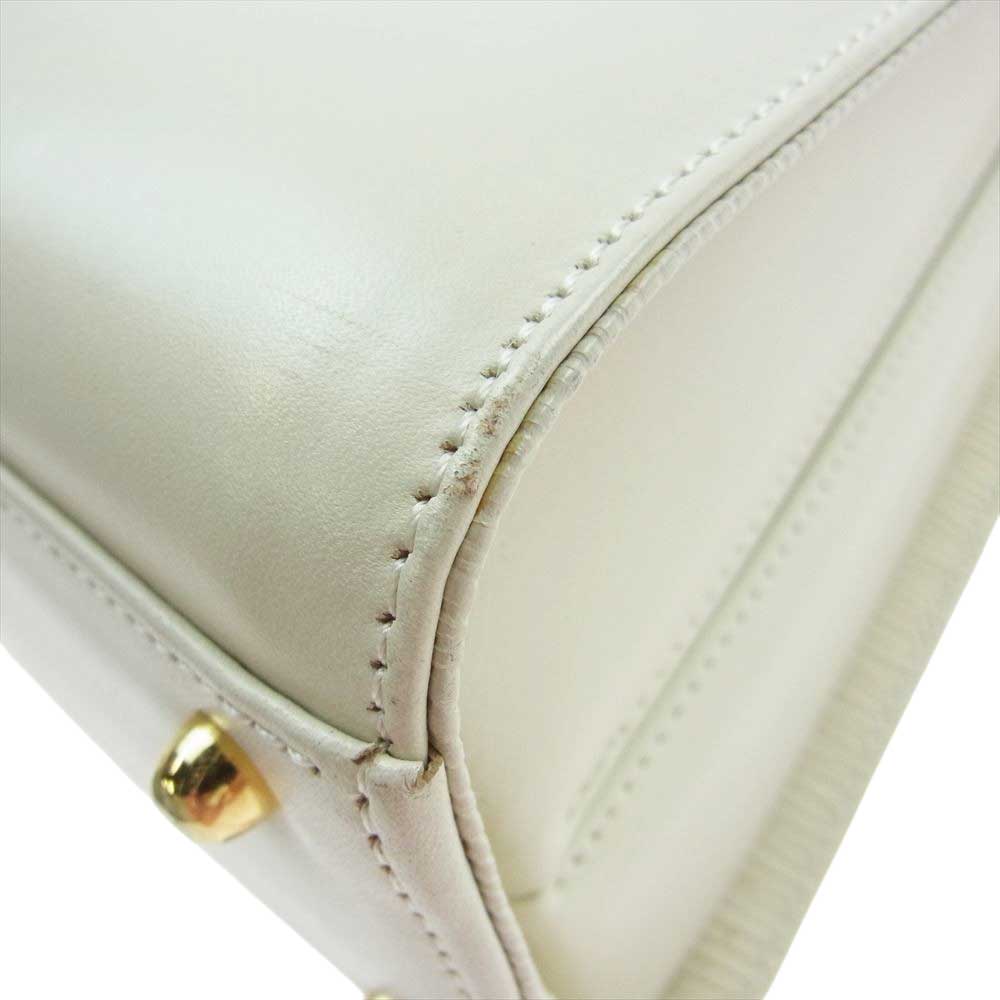 モリハナエ レザー ショルダー ハンドバッグ ゴールドリボン オフホワイト系【中古】