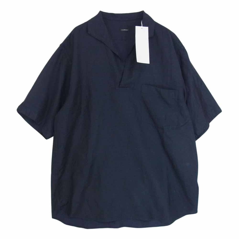 COMOLI コモリ 22SS V01-02023 ウールシルク スキッパー 半袖シャツ ネイビー系 2【中古】