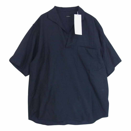 COMOLI コモリ 22SS V01-02023 ウールシルク スキッパー 半袖シャツ ネイビー系 2【中古】