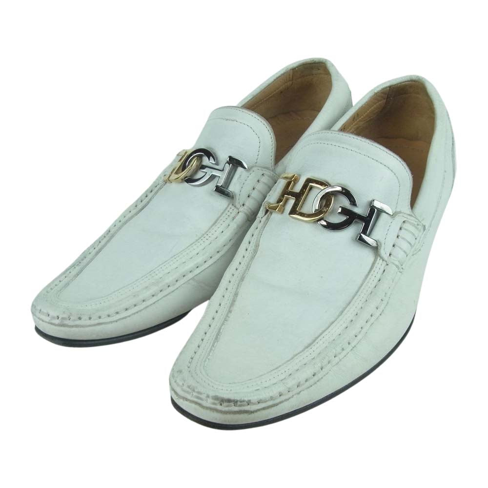 DOLCE&GABBANA ドルチェアンドガッバーナ CA1186 1675 D&Gバックル付 レザー シューズ ホワイト系 6.5【中古】