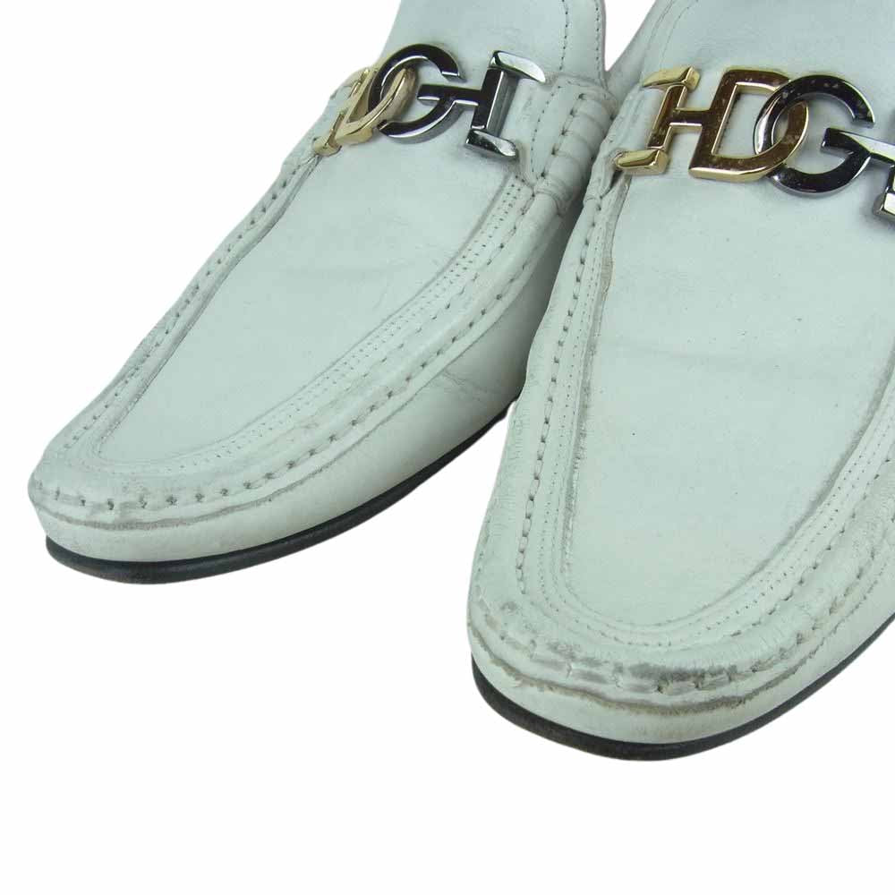 DOLCE&GABBANA ドルチェアンドガッバーナ CA1186 1675 D&Gバックル付 レザー シューズ ホワイト系 6.5【中古】