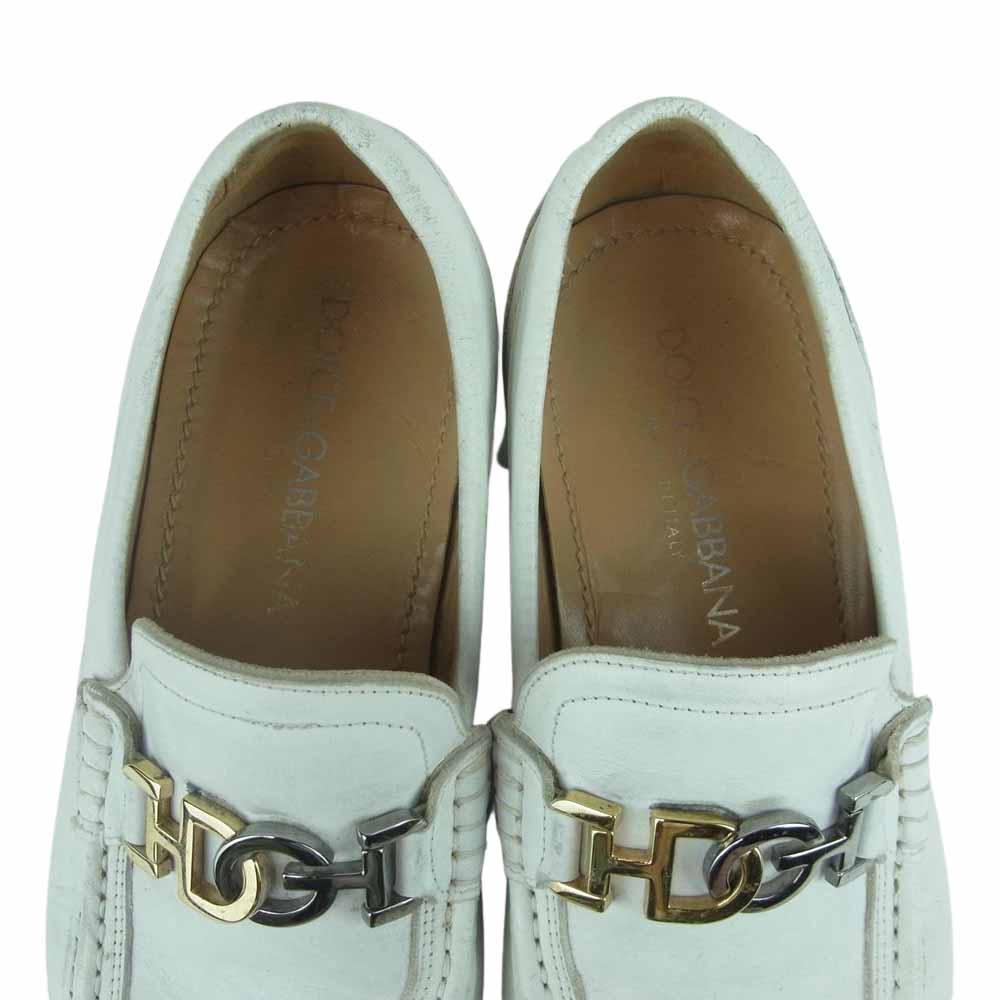DOLCE&GABBANA ドルチェアンドガッバーナ CA1186 1675 D&Gバックル付 レザー シューズ ホワイト系 6.5【中古】