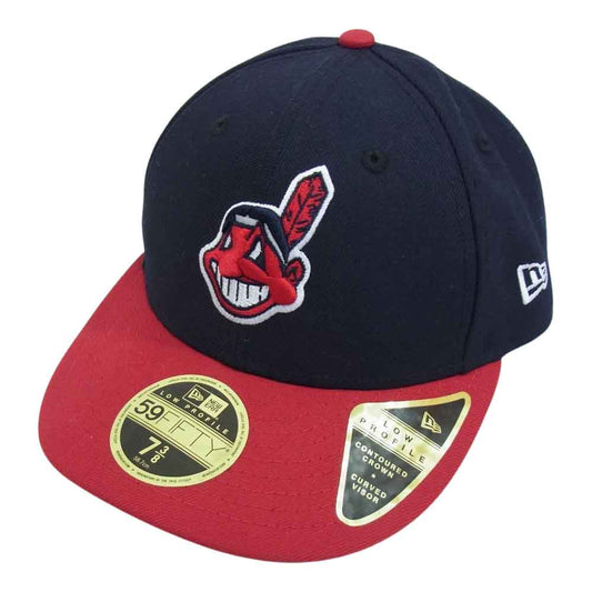 NEW ERA ニューエラ 59FIFTY インディアンス ロゴ キャップ ネイビー系 7 3/8【中古】