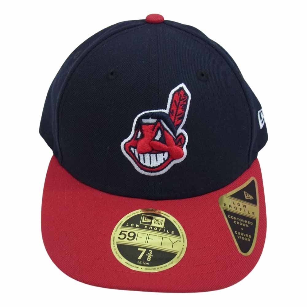 NEW ERA ニューエラ 59FIFTY インディアンス ロゴ キャップ ネイビー系 7 3/8【中古】