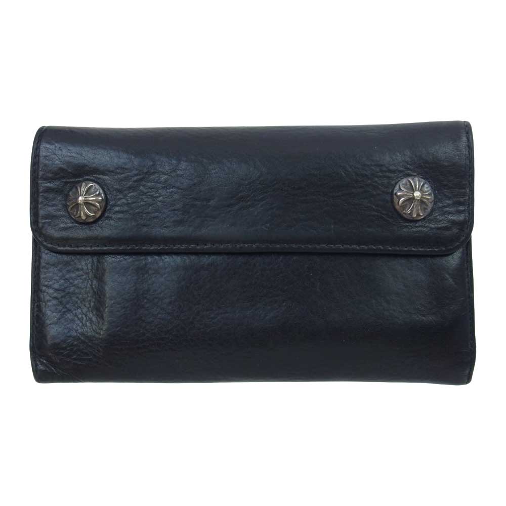 CHROME HEARTS クロムハーツ（原本無） WAVE CROSS BALL ウェーブ クロスボール  レザー ウォレット 財布 ブラック系【中古】