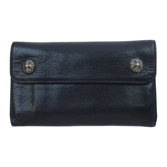 CHROME HEARTS クロムハーツ（原本無） WAVE CROSS BALL ウェーブ クロスボール  レザー ウォレット 財布 ブラック系【中古】