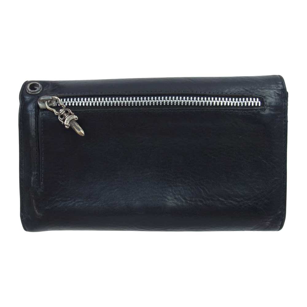 CHROME HEARTS クロムハーツ（原本無） WAVE CROSS BALL ウェーブ クロスボール  レザー ウォレット 財布 ブラック系【中古】