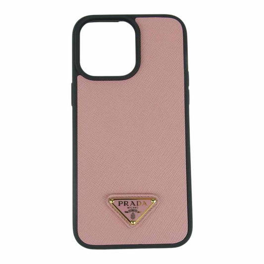 PRADA プラダ ロゴプレート iPhone 14 PRO MAX アイフォン スマートフォン ケース ピンク系【中古】