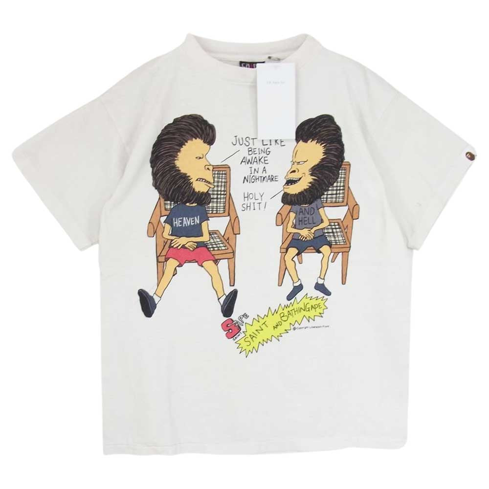 セントマイケル × A BATHING APE ア ベイシング エイプ SM-S23-0000-110 AP_SS TEE プリント Tシャツ オフホワイト系 S【新古品】【未使用】【中古】