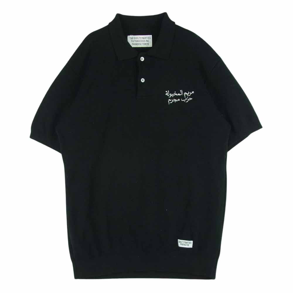 WACKO MARIA ワコマリア 20SS ニット ポロ シャツ 半袖 刺繍 アラビア文字 ブラック系 M【中古】