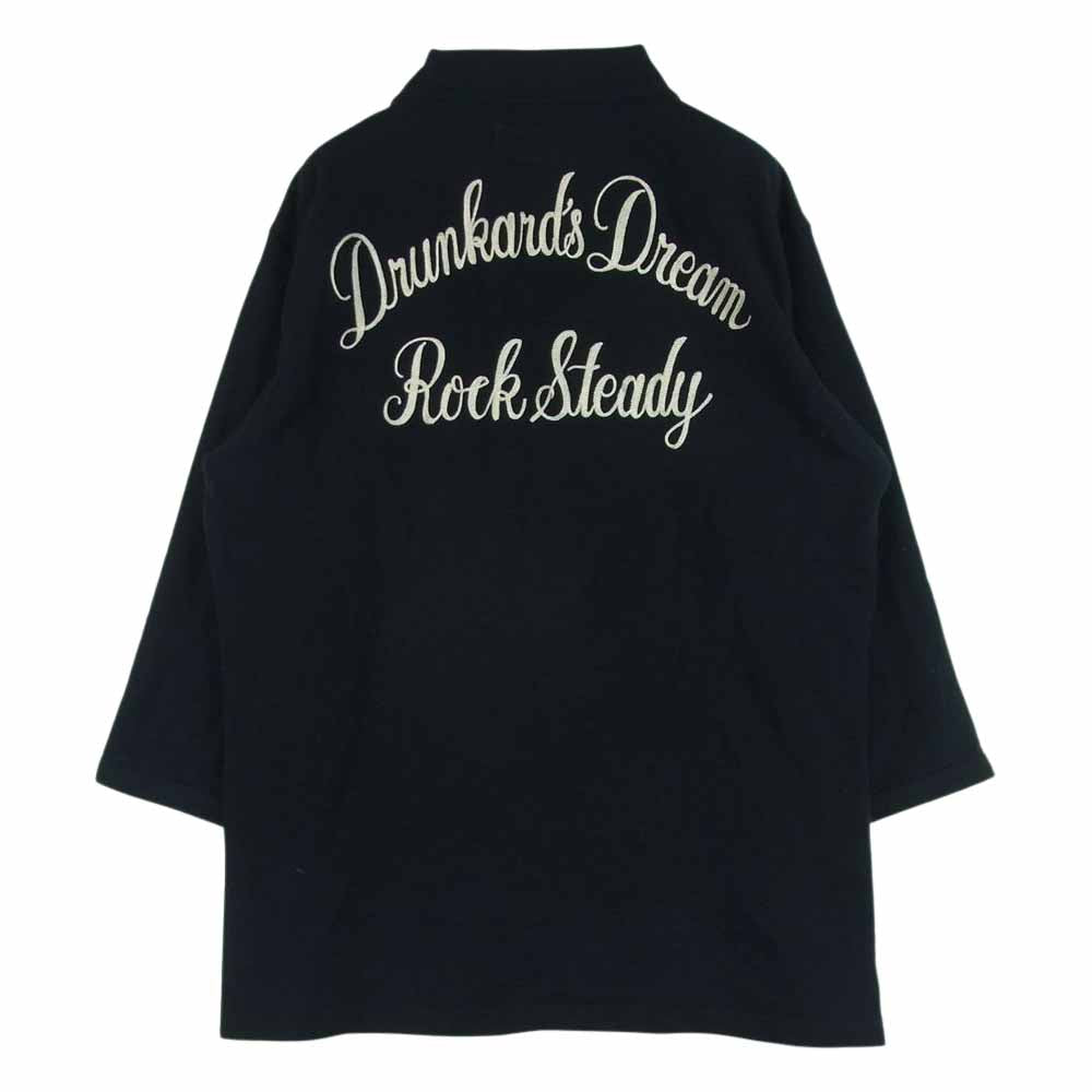 WACKO MARIA ワコマリア ポロ シャツ 七分袖 刺繍 ロゴ コットン 日本製 ブラック系 L【中古】