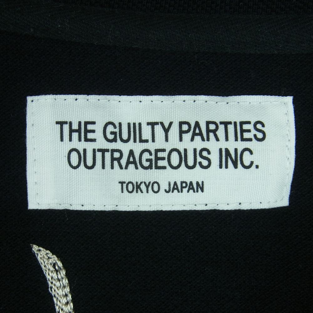 WACKO MARIA ワコマリア ポロ シャツ 七分袖 刺繍 ロゴ コットン 日本製 ブラック系 L【中古】