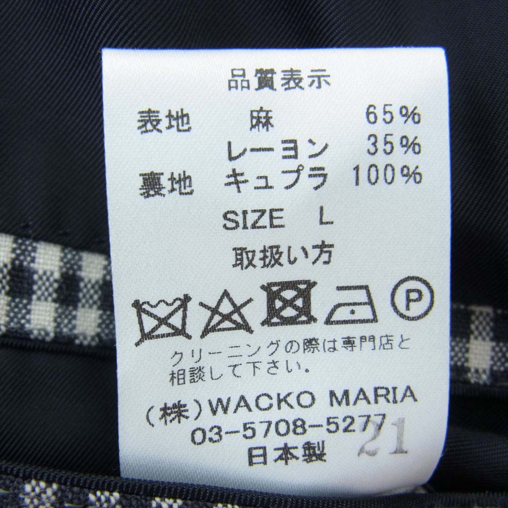 WACKO MARIA ワコマリア チェック テーラード ジャケット パンツ スラックス スーツ セットアップ  ブラック系 オフホワイト系 L【中古】