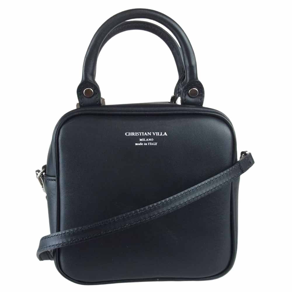 クリスチャンヴィラ 22AW 2WAY レザー ショルダー スクエア ミニ バッグ  ブラック系【中古】